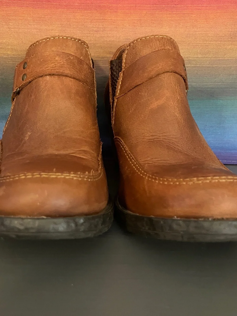 Born Nyssa Cognac Leather Ankle Booties Opanka Harness Comfort Heel 8.5